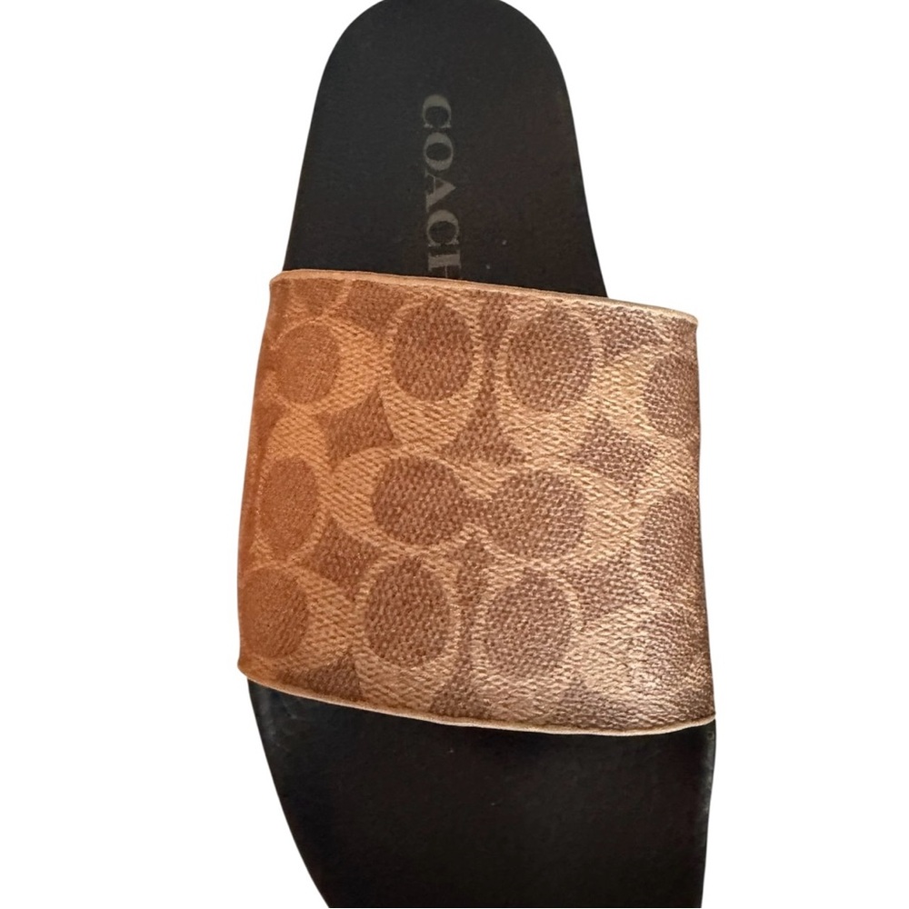 Coach Signature Canvas Pool Slide Sandals Tan Brown Logo Size 9 NEW - Picture 4 of 11